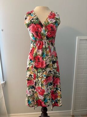 Floral Midi Dress in Multicolor (Pink Focus)